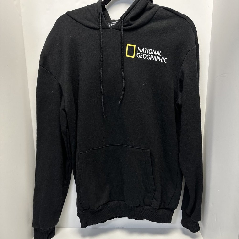 National Geographic Hoodie Black Unisex Size Medium Kangaroo Pocket